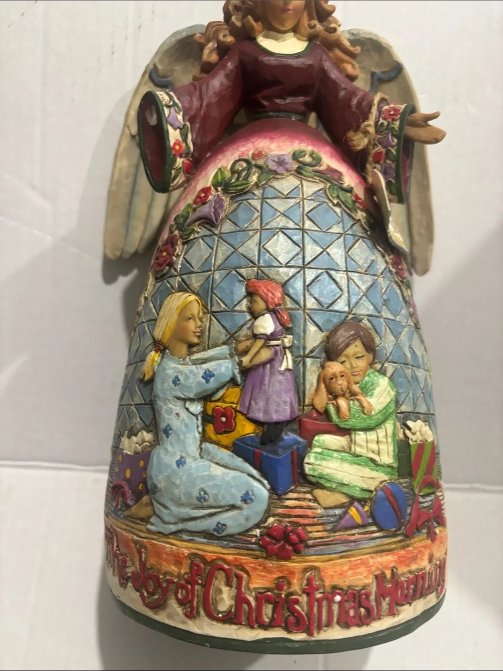 Jim Shore Red Pink Blue Green Holiday Angel Figurine  joy of Christmas morning